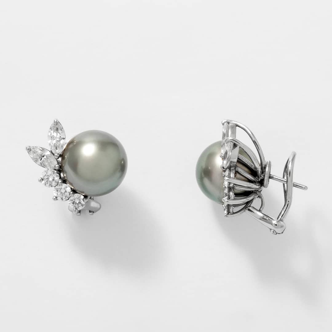 ★関税込★TATIANA★Petit Volume Crystal One-Touch Earrin.g★ Tiffany & Co. 1.50 Total Carat Weight Black Tahitian Pearl