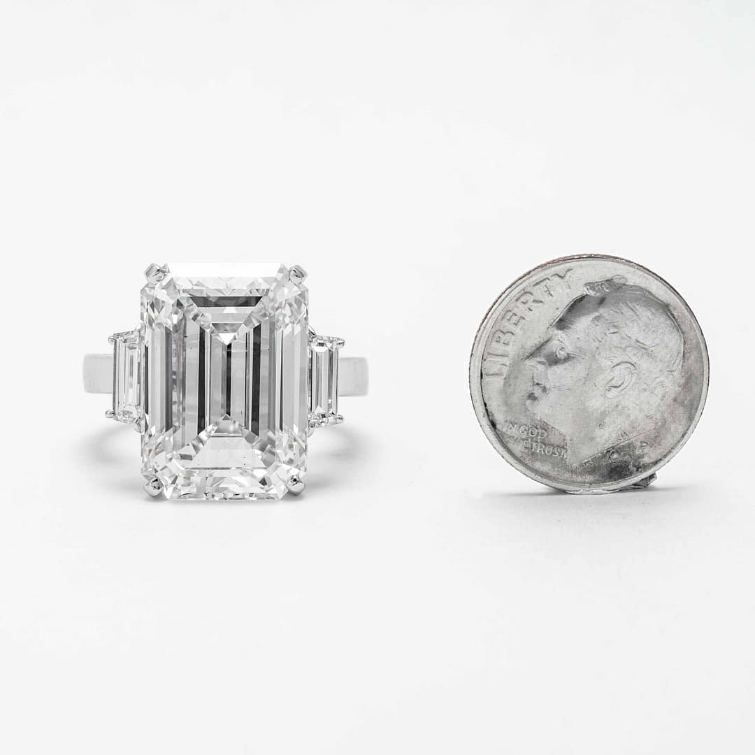 Carat J VS2 Emerald Cut Diamond Three Stone Engagement Ring