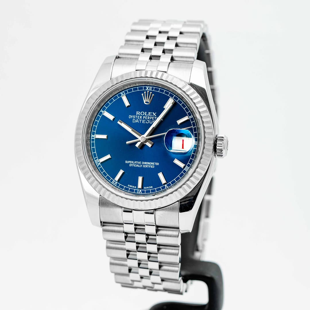 Rolex Datejust 36 Blue Dial White Gold Fluted Bezel Stainless
