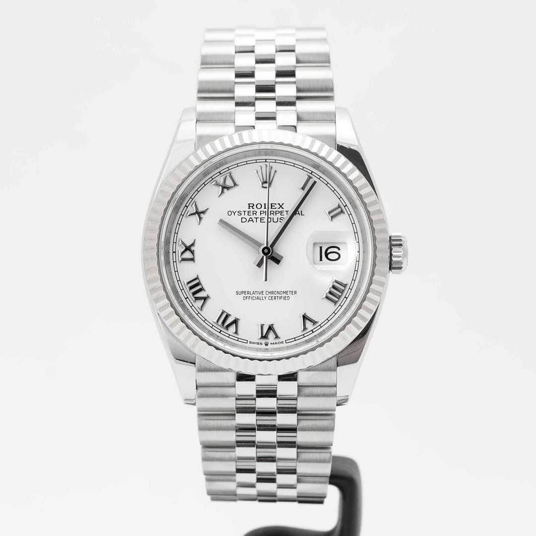 Rolex Datejust 36 White Roman Dial White Gold Fluted Bezel Rolex Datejust 36 White Roman Dial White Gold Fluted Bezel