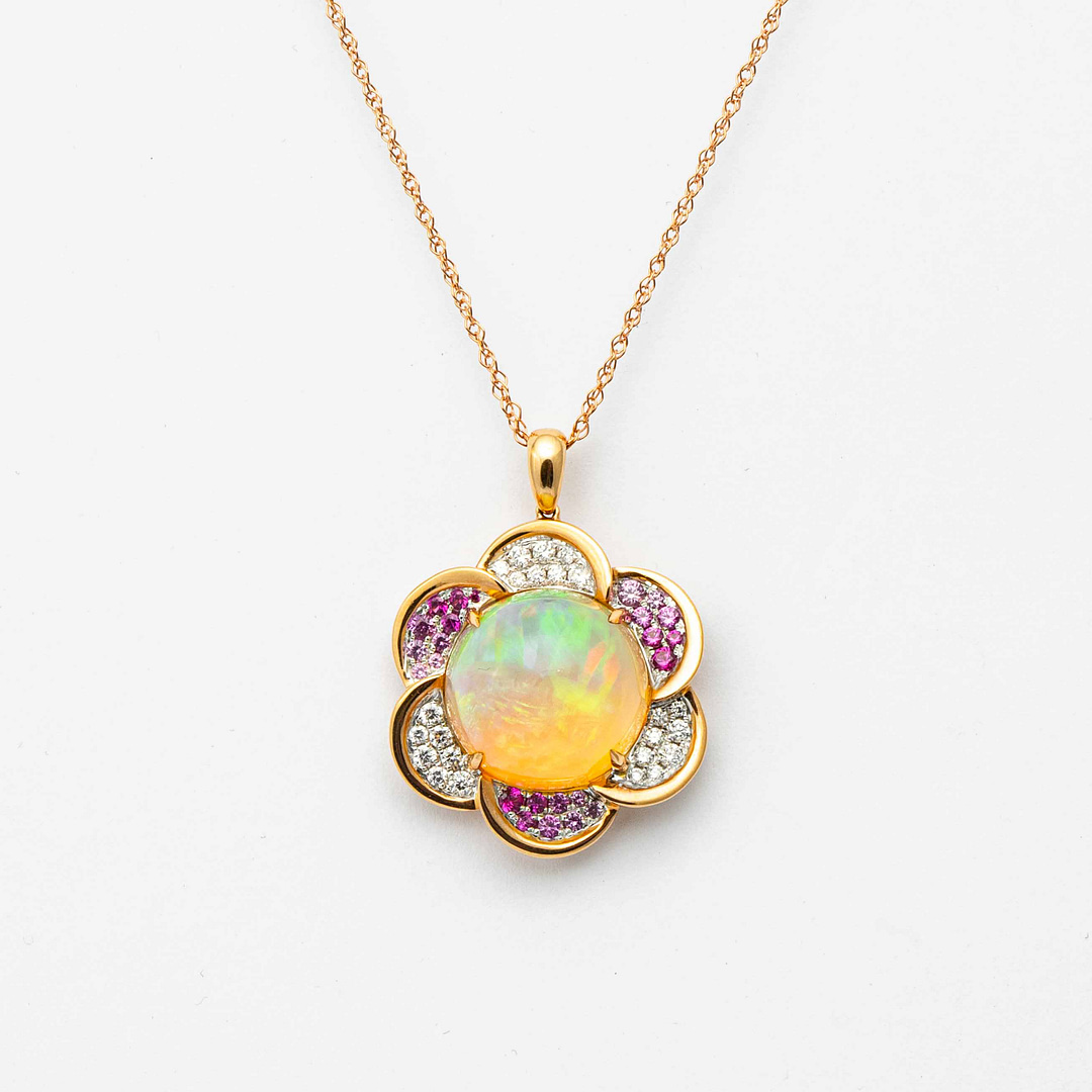 0.50 Total Carat Weight Opal, Diamond, & Pink Sapphire