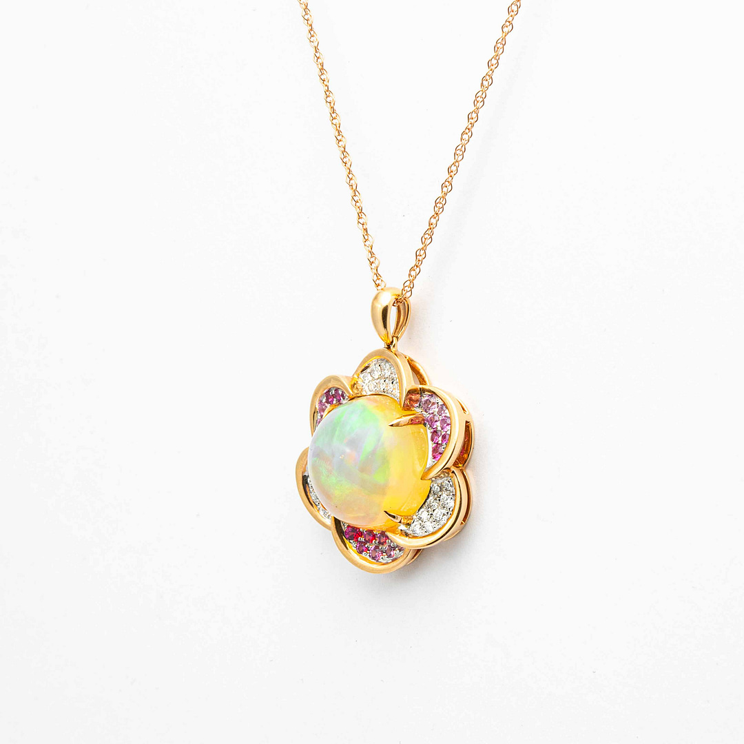 Total Carat Weight Opal, Diamond, Pink Sapphire Pendant
