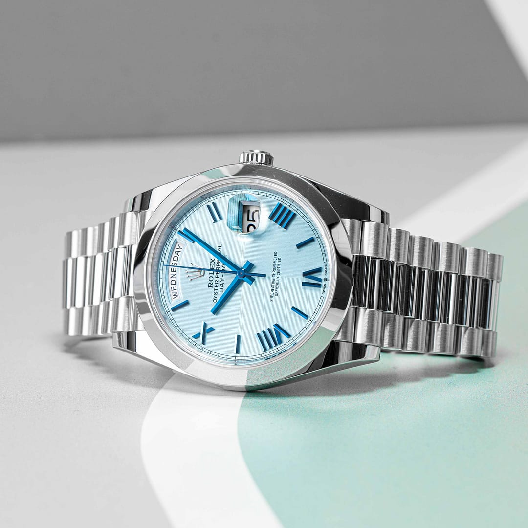 Rolex Day-Date 40 Ice-Blue Quadrant Motif Dial Platinum 40mm