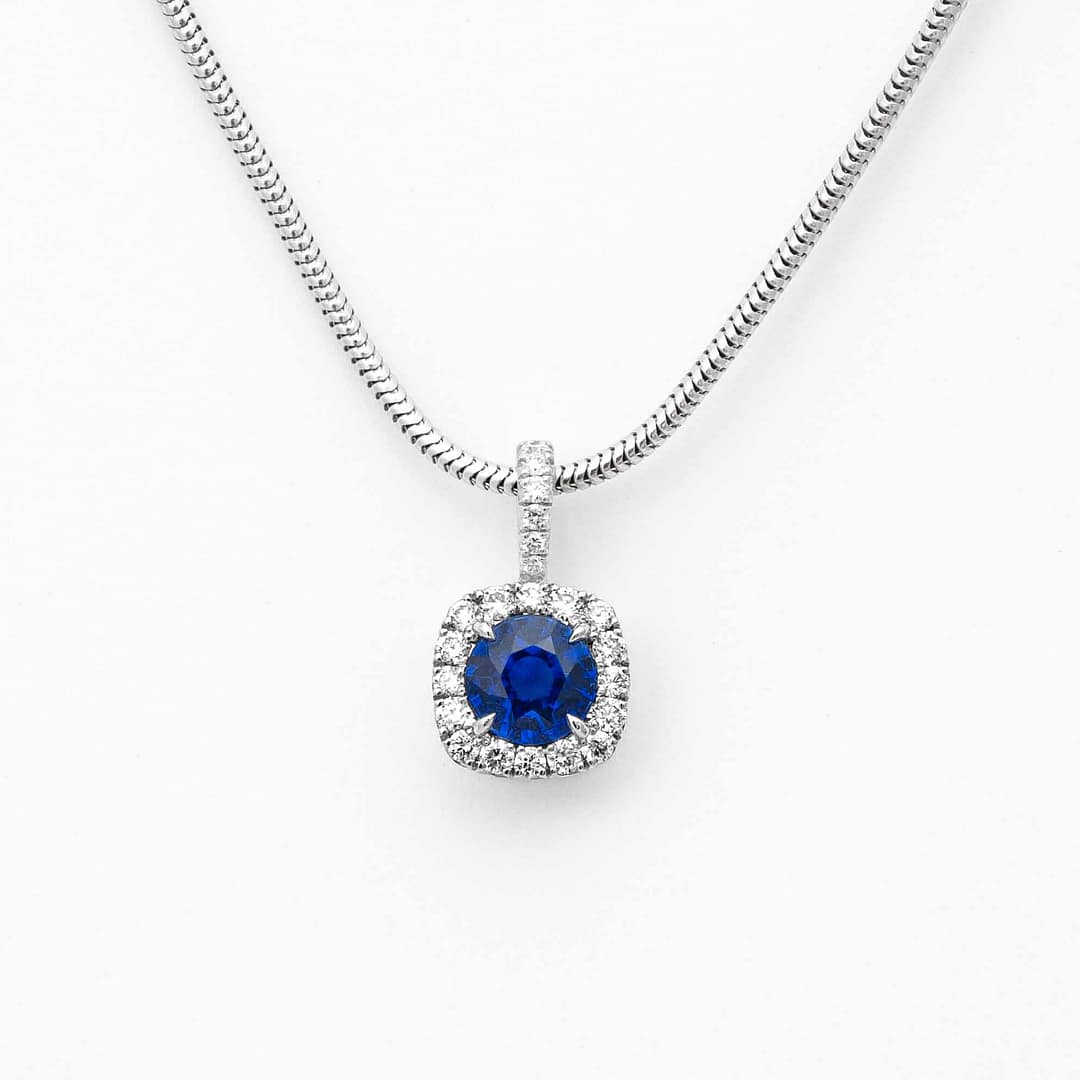 Carat Sapphire and Diamond Necklace on Snake Chain (White