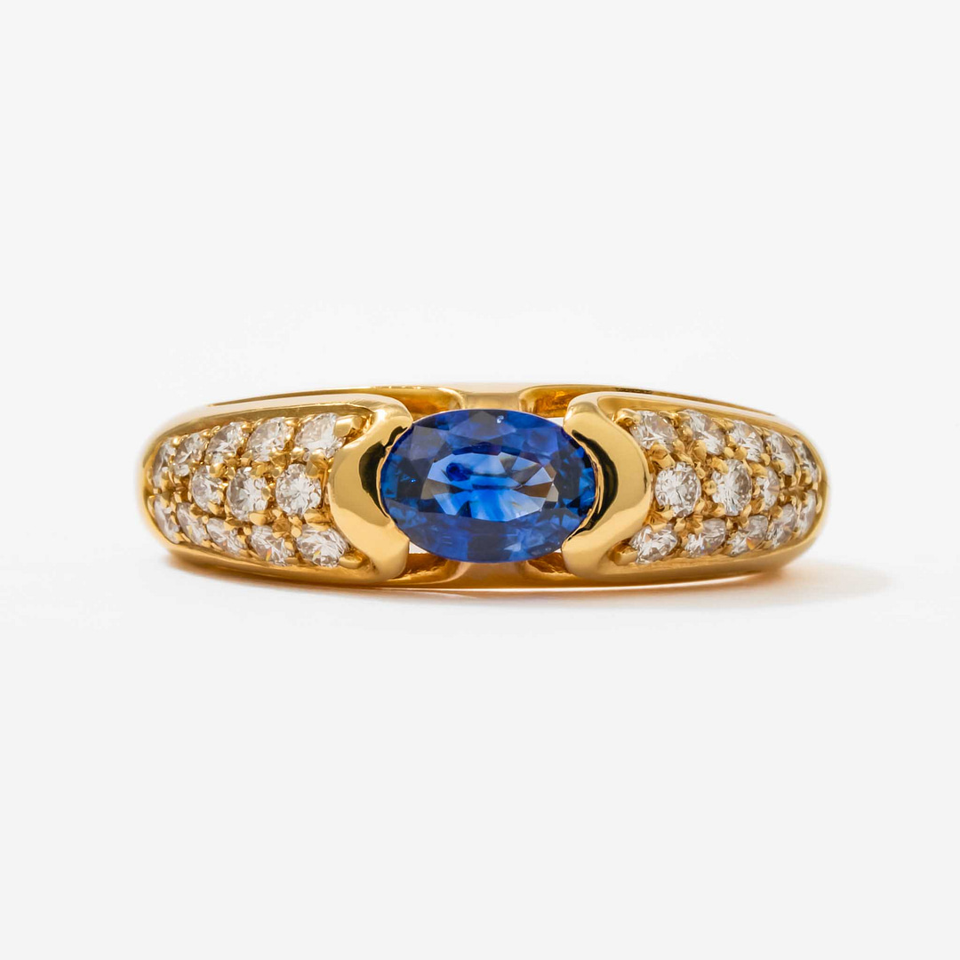 Bvlgari Carat Oval-Cut Blue Sapphire Diamond Ring (Yellow