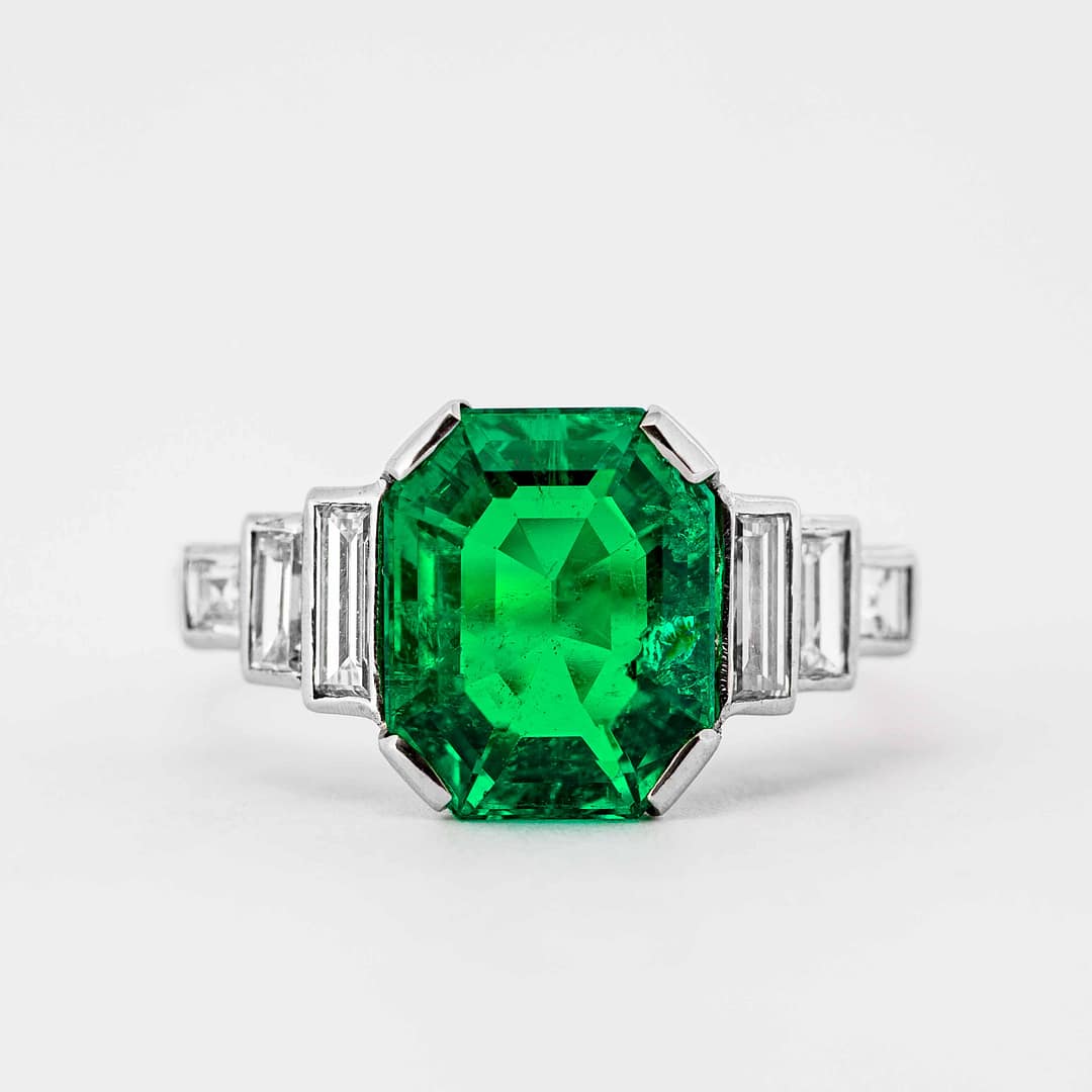 CLASSICAL Diamonds 20〜23 3.51 Carat Emerald-Cut Colombian Emerald and Diamond 1920's