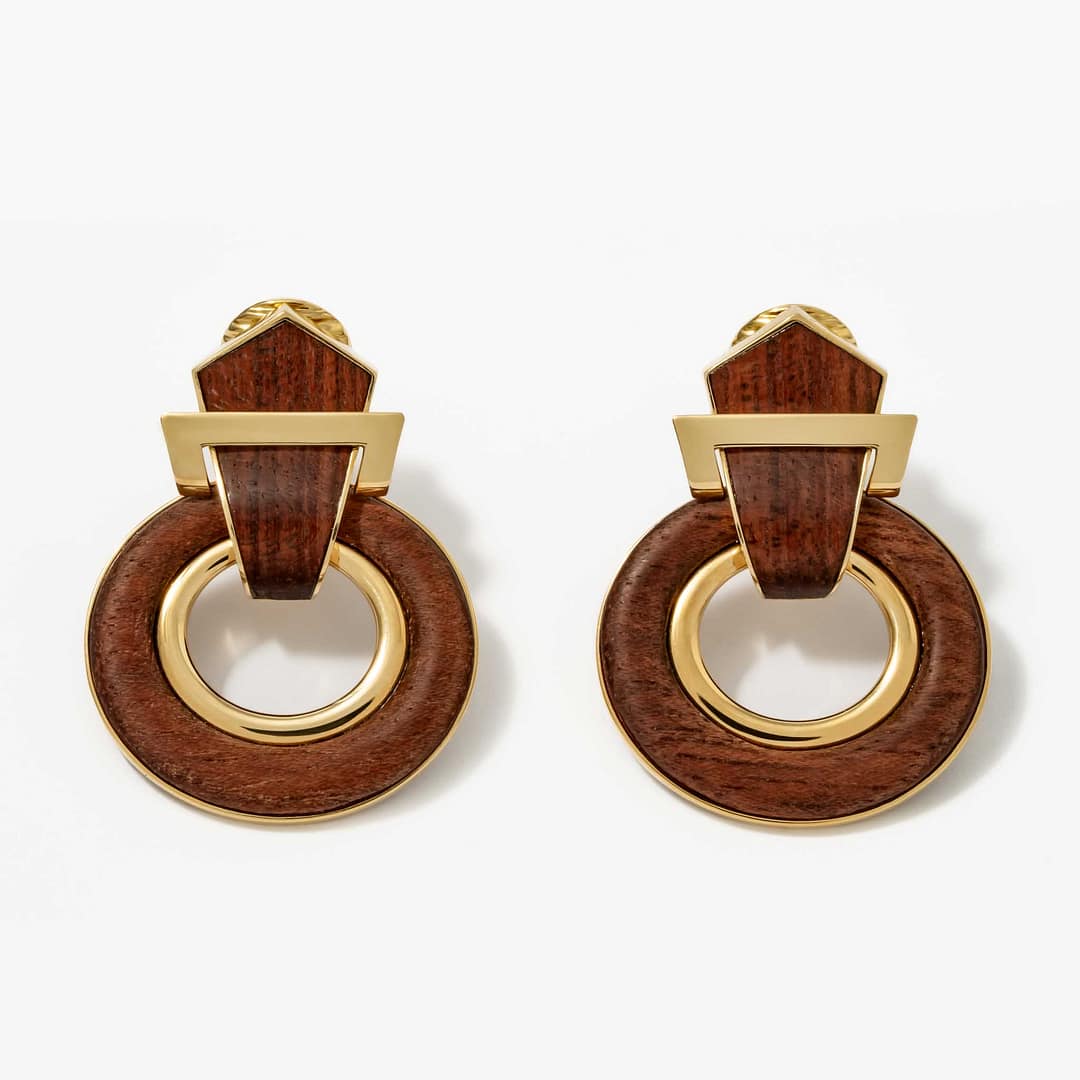 David Webb 18 Karat Wooden Door-Knocker Earrings (Yellow Gold
