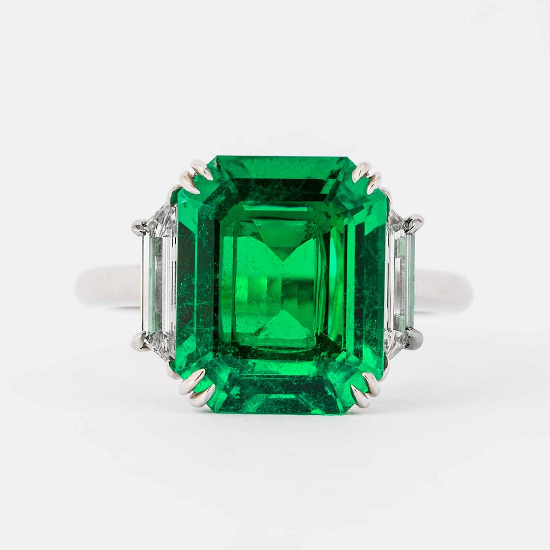 Carat Emerald Cut Colombian Emerald and Diamond Ring