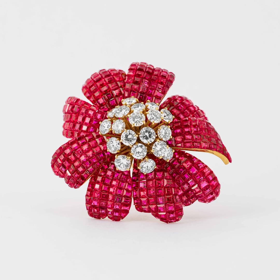 Carat Invisible-Set Ruby and Diamond Large Chrysanthemum