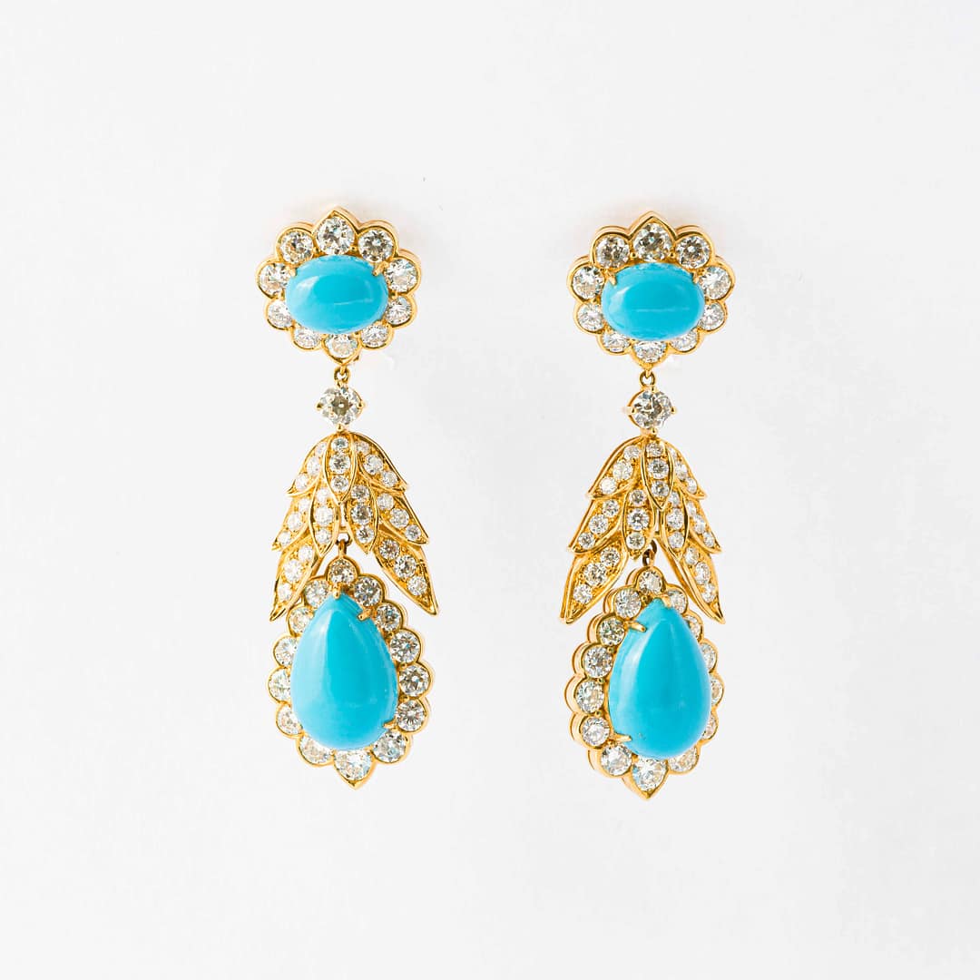 Fred Leighton 18 Karat Turquoise and Diamond Earrings  display picture 3