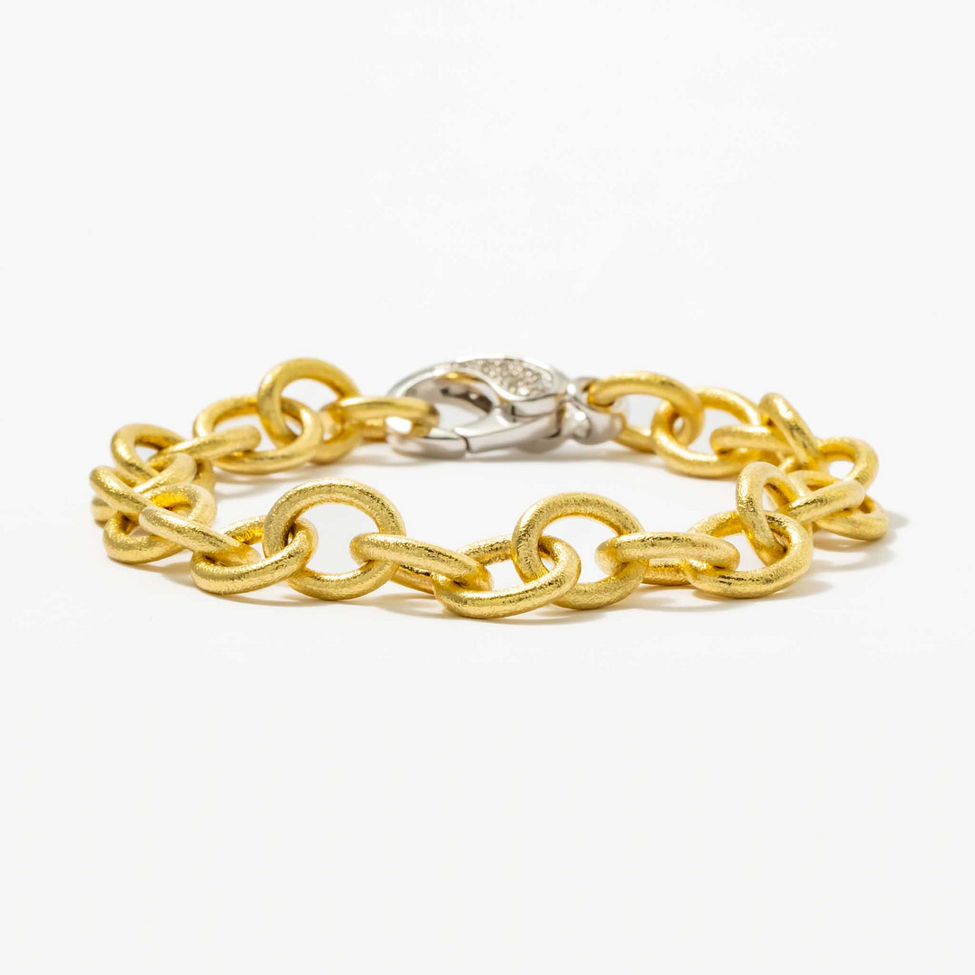 0.13 Total Carat Weight Handmade Satin Finish Round Link Bracelet