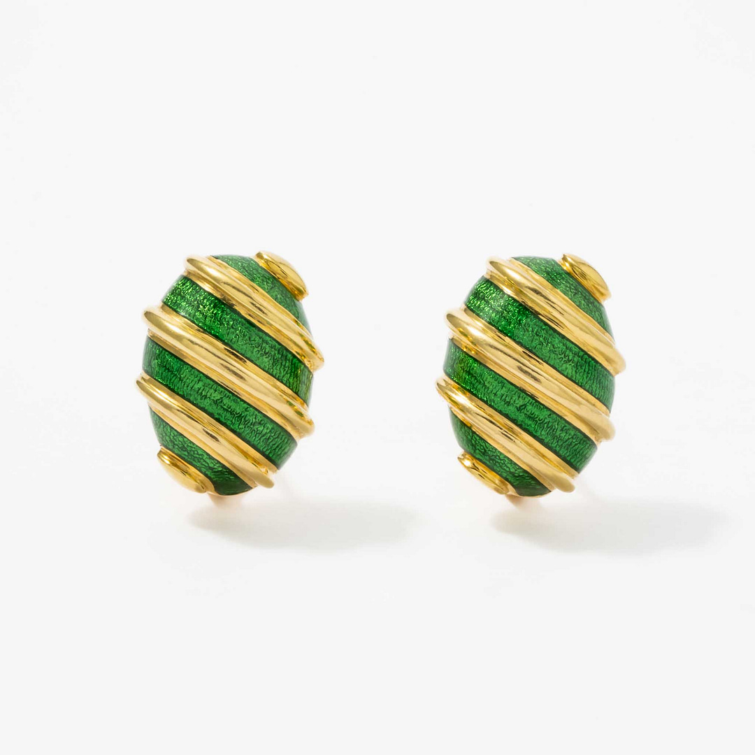 Tiffany 18 Karat Schlumberger Green Enamel Earrings (Yellow