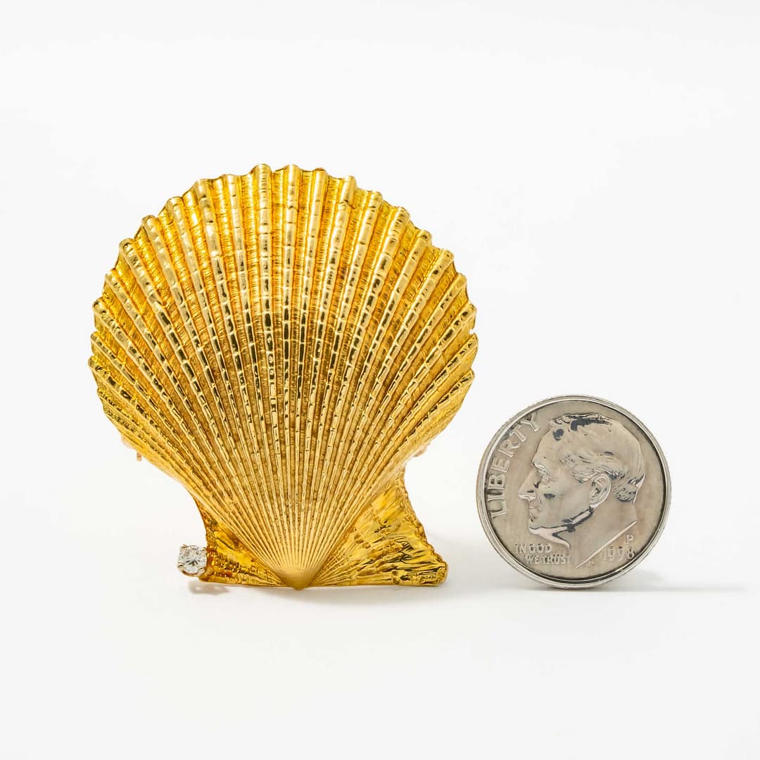 Tiffany & Co. 18 Karat Diamond Shell Pin (Yellow Gold) — Shreve