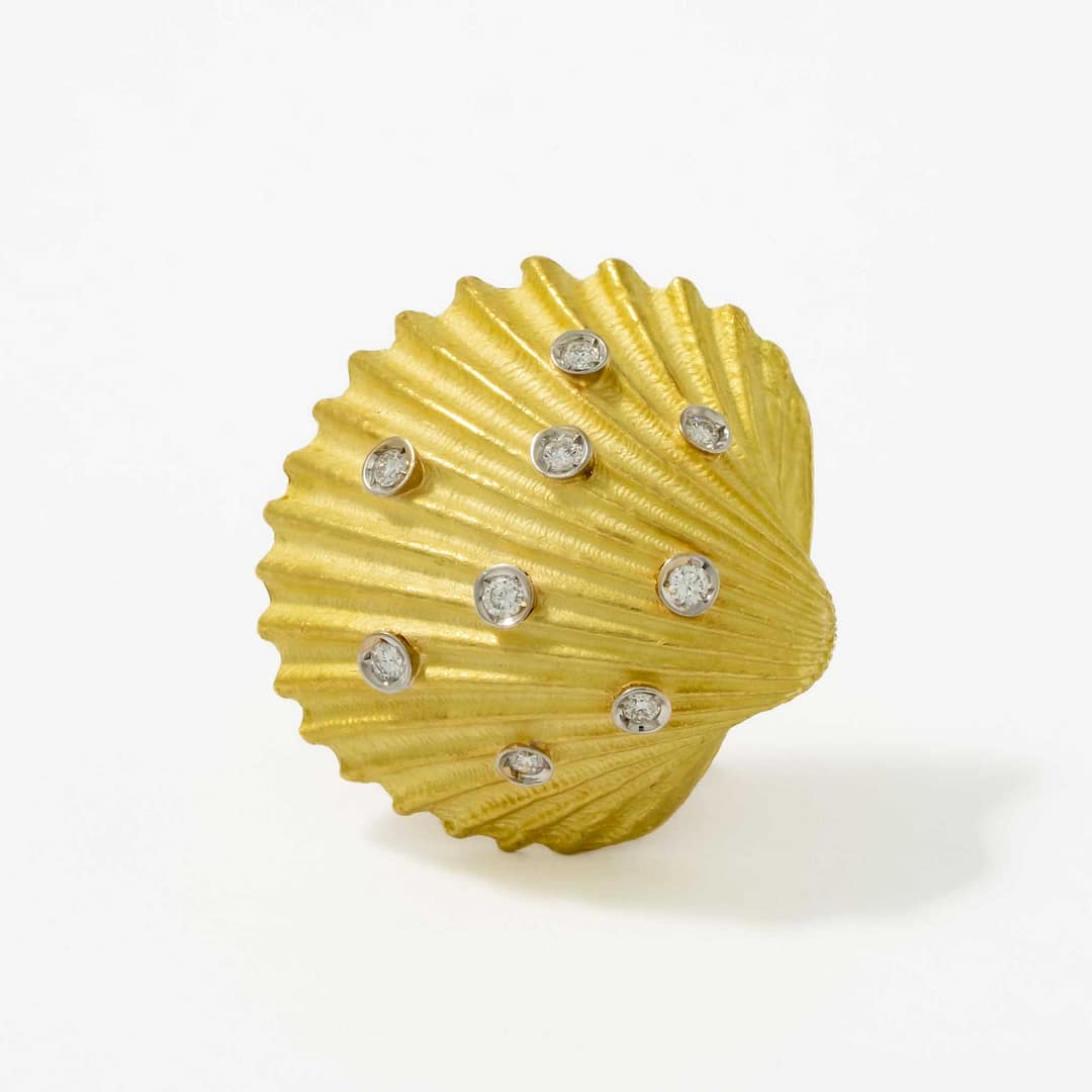 18 Karat Gold Diamond Shell Clip Earrings (Two Tone) — Shreve