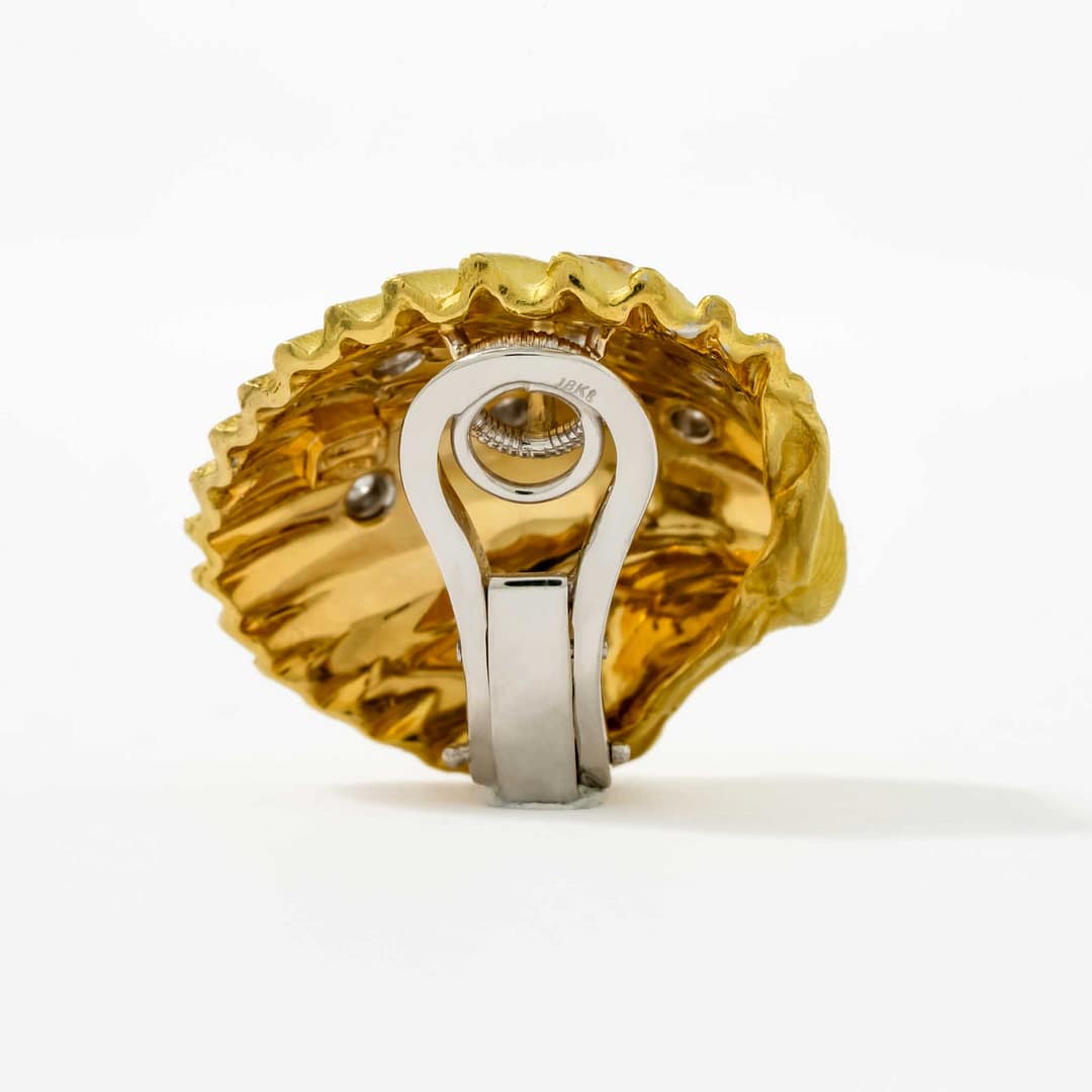 18 Karat Gold Diamond Shell Clip Earrings (Two Tone) — Shreve