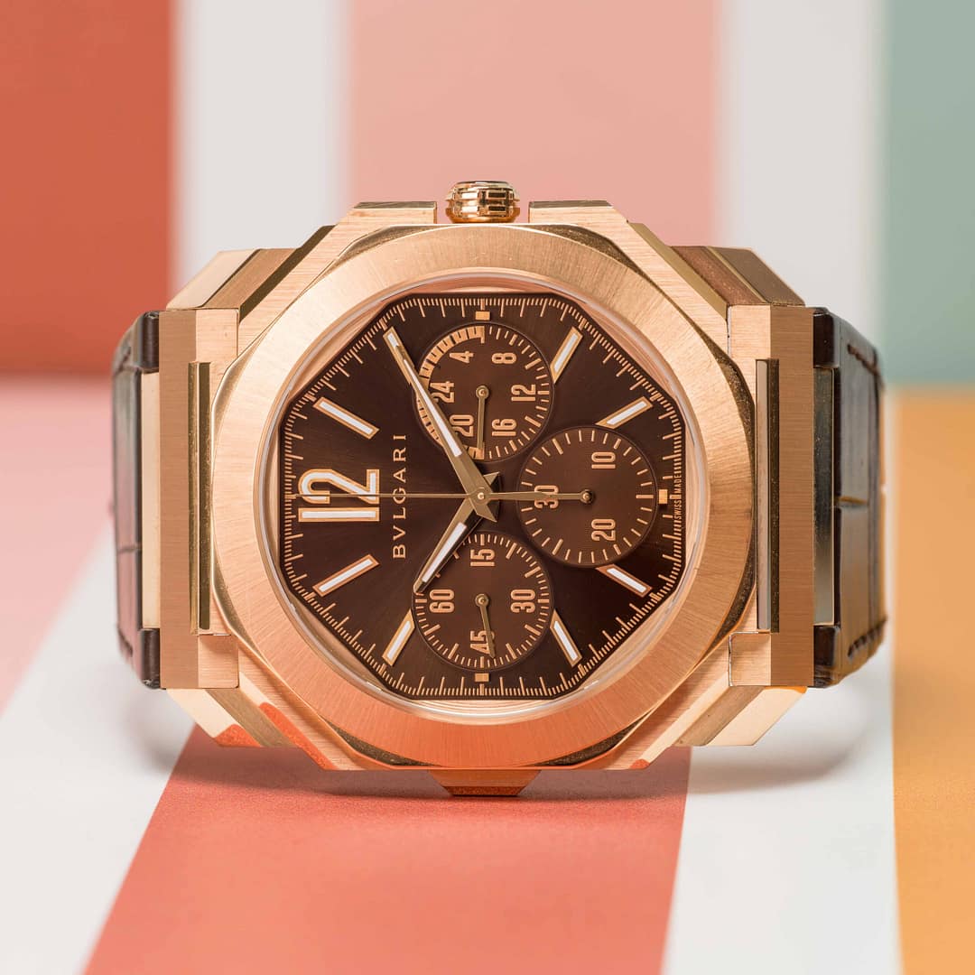 Bulgari Octo Finissimo Chronograph GMT Chocolate Dial Rose Gold