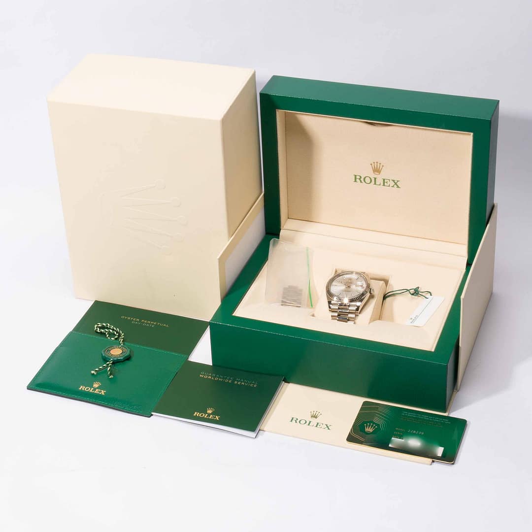 Rolex Presidential Day-Date Silver Tapestry Dial White Gold 40mm