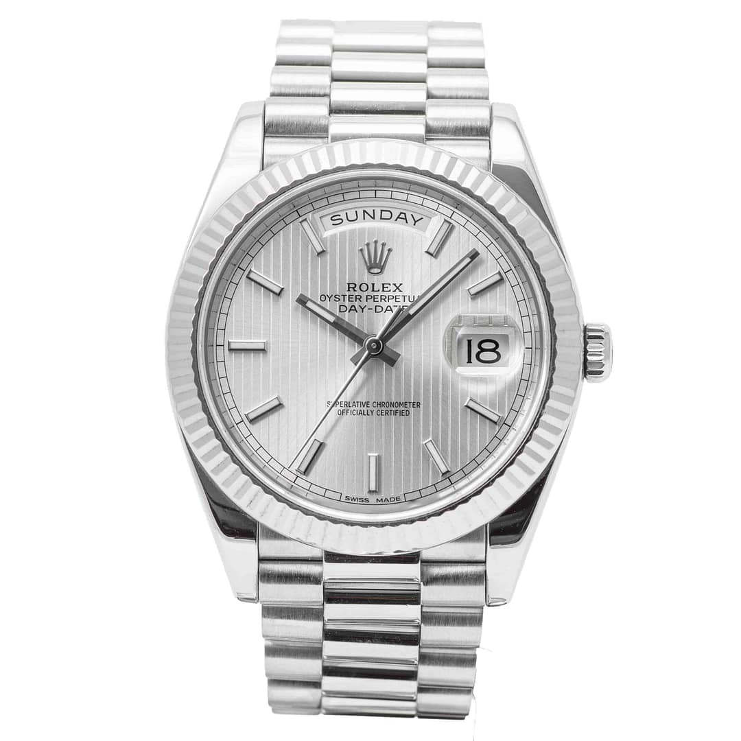 Rolex Presidential Day-Date Silver Tapestry Dial White Gold 40mm