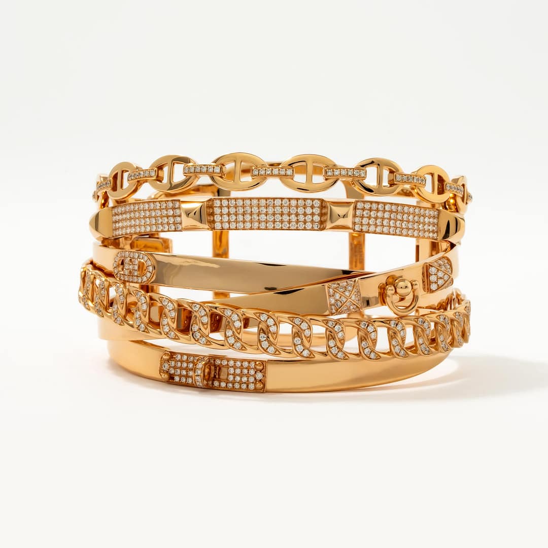 Hermés 18 Karat Alchieme Wide Diamond Bangle Bracelet (Rose Gold