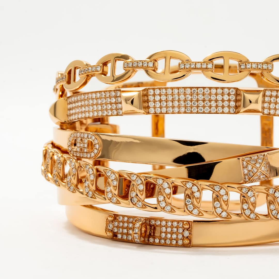 Hermés 18 Karat Alchieme Wide Diamond Bangle Bracelet (Rose Gold