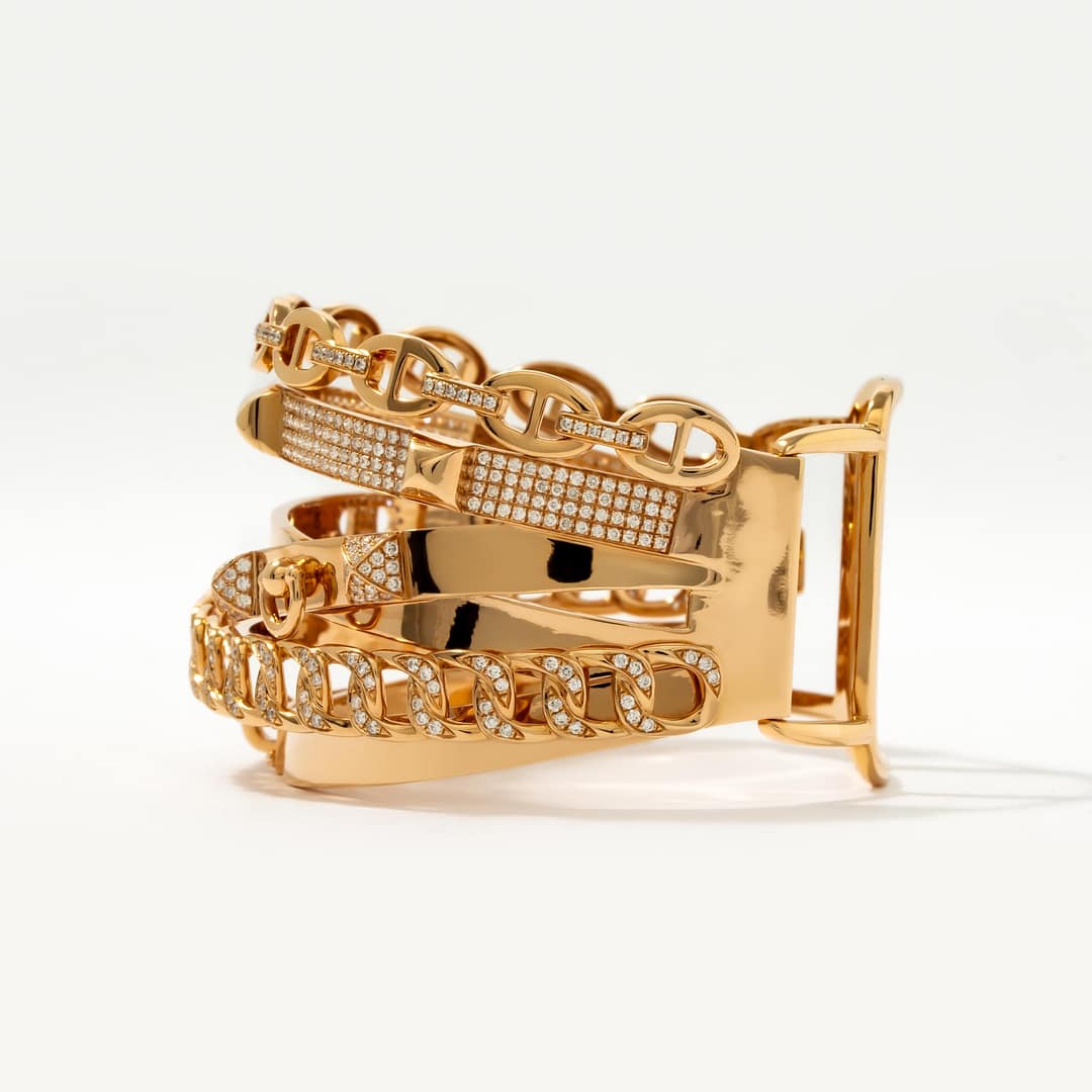 Hermés 18 Karat Alchieme Wide Diamond Bangle Bracelet (Rose Gold