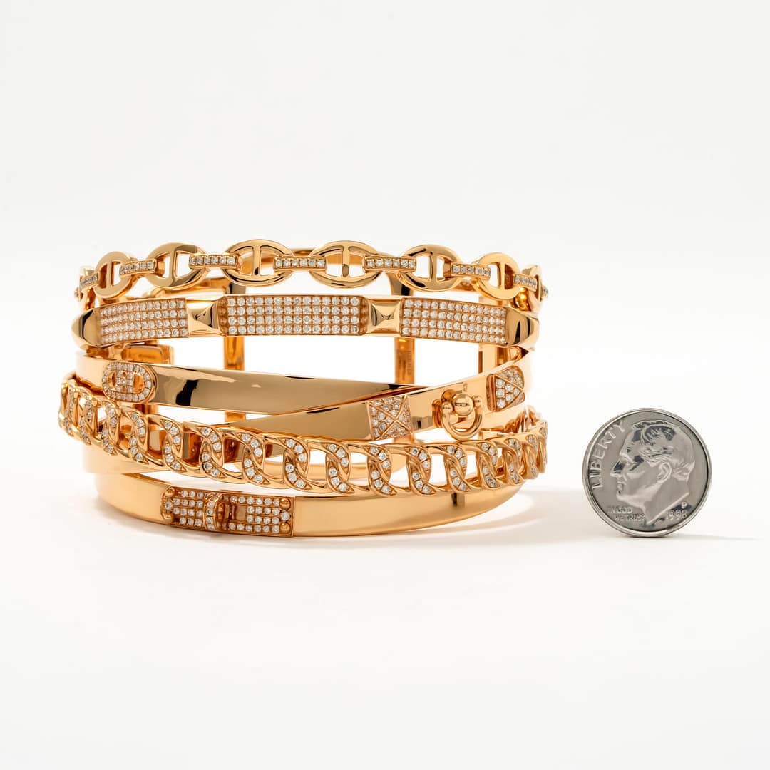 Hermés 18 Karat Alchieme Wide Diamond Bangle Bracelet (Rose Gold