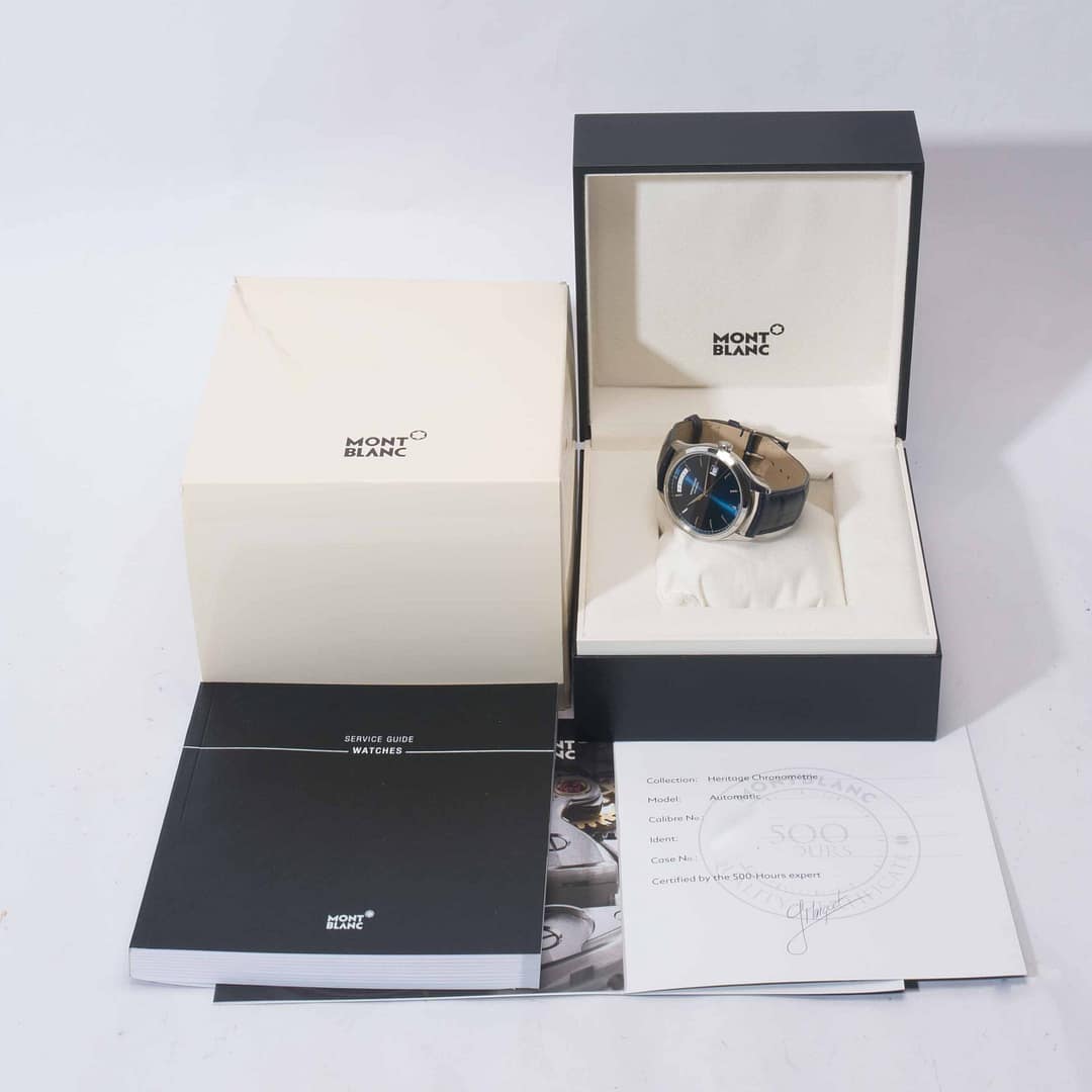 Preowned Montblanc Heritage Chronometrie Blue Dial Day-Date
