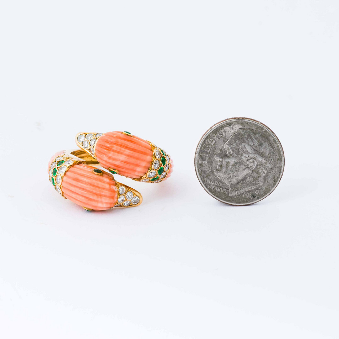Van Cleef & Arpels Emerald & Diamond Coral Duck Bypass Ring