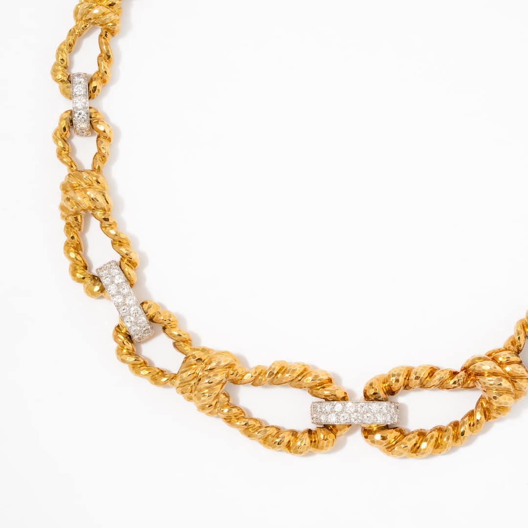 David Webb 18 Karat Diamond Rope Motiff Link Necklace (Yellow Gold