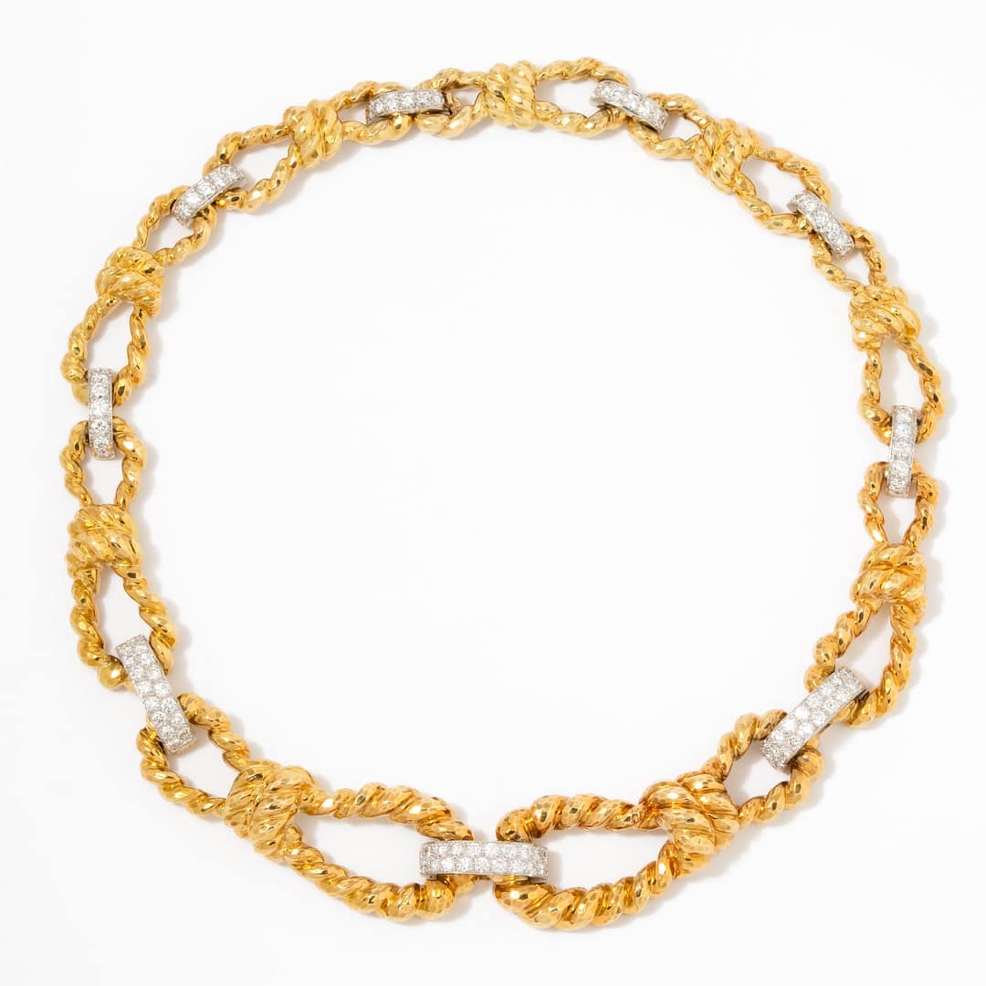 David Webb 18 Karat Diamond Rope Motiff Link Necklace (Yellow Gold David Webb 18 Karat Diamond Rope Motiff Link Necklace (Yellow Gold