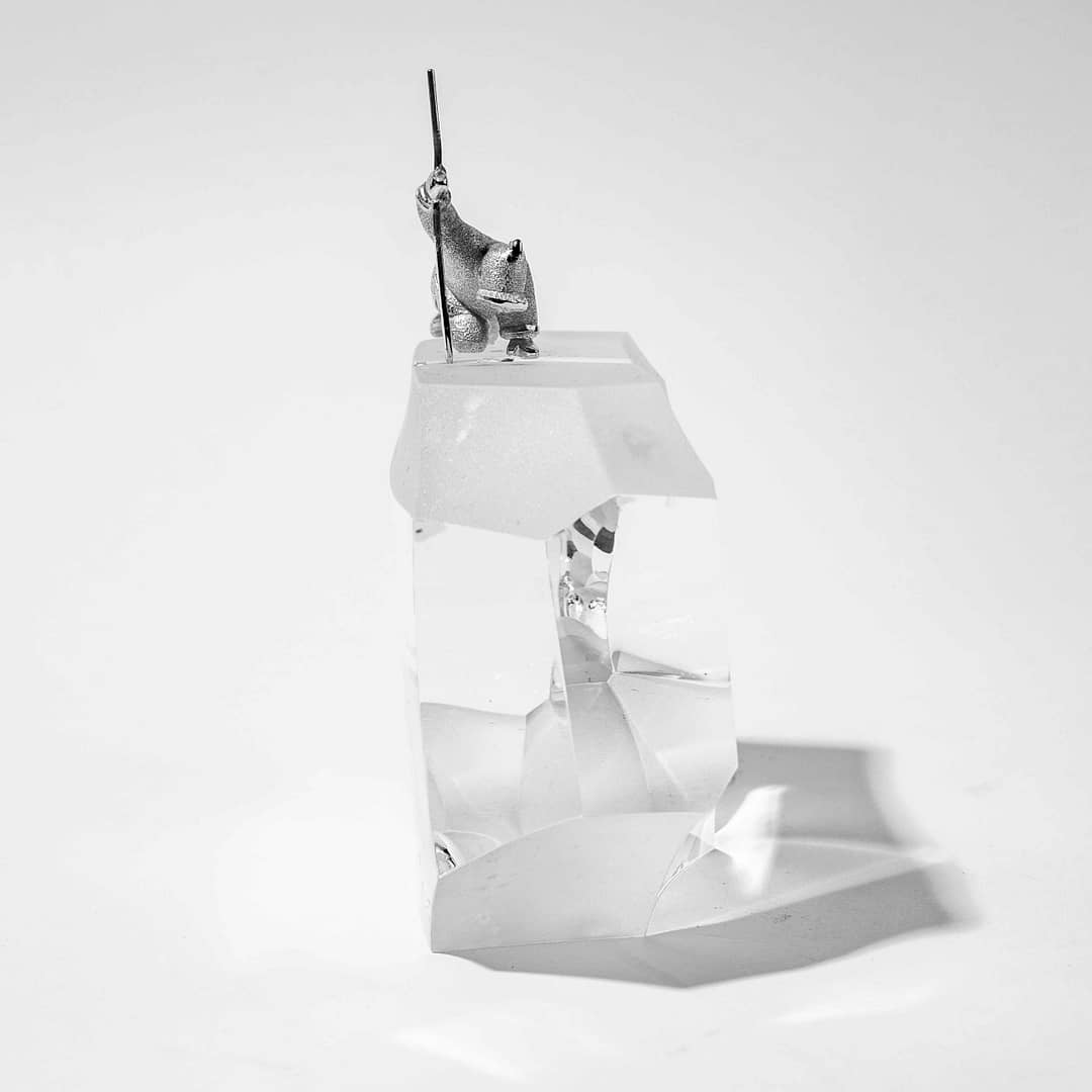 Vintage Steuben Crystal Arctic Fisherman Sculpture (American