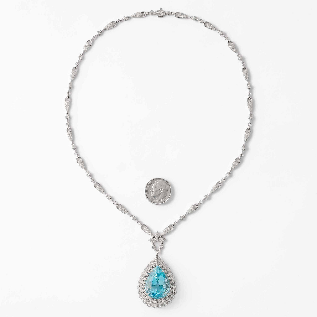 19.67 Carat Aquamarine & Diamond Necklace (White Gold