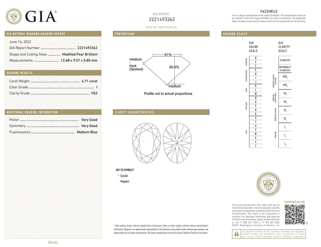 4.71 carat I VS2 Pear GIA