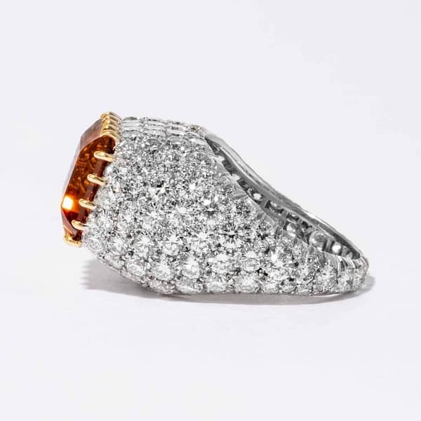 8.00 carat Natural Orange Topaz & Diamond Ring signed