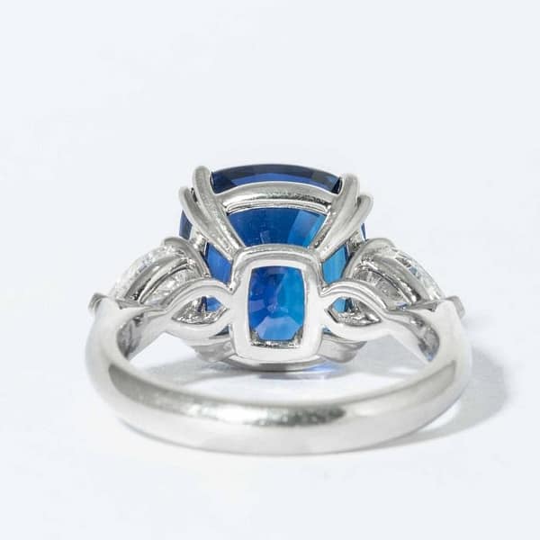Gem Stone King 1.88 Ct Cushion Blue Sapphire & White Created Sapphire Sterling Silver Ring