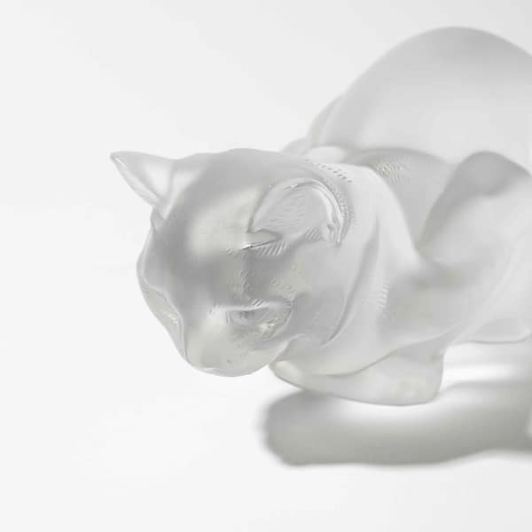 LALIQUE 猫のクリスタル彫刻 Vintage Lalique Frosted Crystal “Crouching Cat” Sculpture