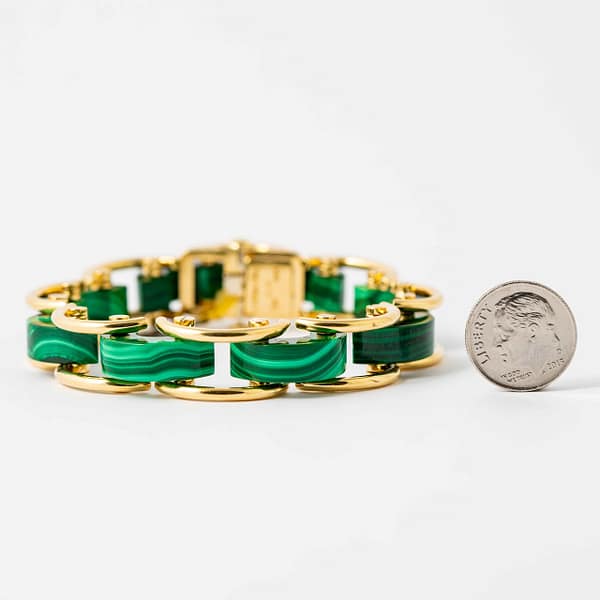 Malachite Single Row Bridge Bracelet, Signed Aletto Brothers