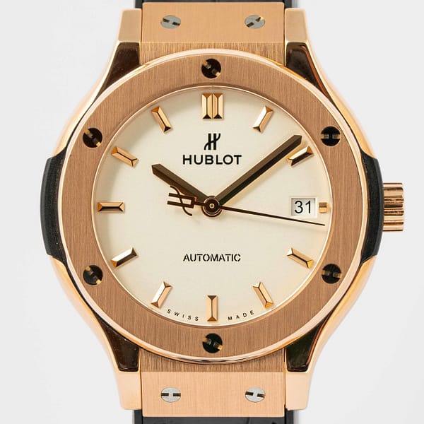 Pre-owned Hublot Classic Fusion White Opaline Dial King Gold
