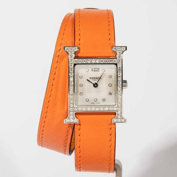 Hermes Heure H マザーオブパール レザー ウォッチ Hermès Heure H Mother-of-Pearl Diamond Dial Stainless Steel