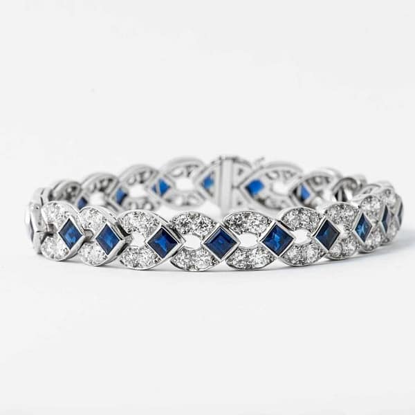 Platinum, Diamond Sapphire Art Deco Bracelet (Vintage) — Shreve