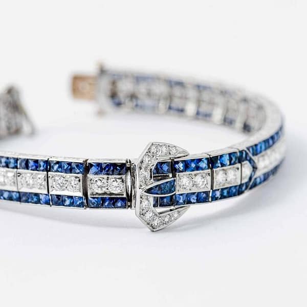 Platinum, Sapphire & Diamond Buckle Bracelet — Shreve, Crump
