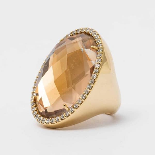 Rose Quartz and Diamond Ring, signed Roberto Coin (Rose Gold
