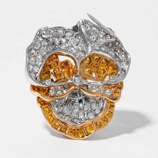 Yellow and White Diamond Pansy Pin, signed Oscar Heyman