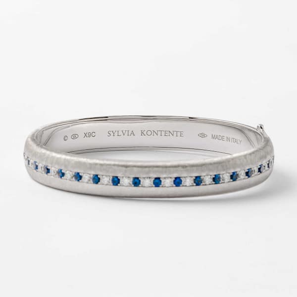 Carat Blue Sapphire Diamond Satin Finish Bracelet (White