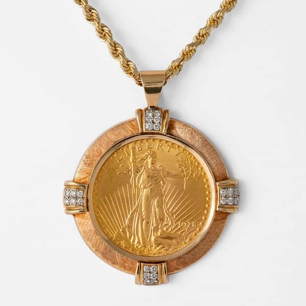 1.20 Total Carat Weight 20 Dollar 1 oz 1928 Liberty Coin & Diamond