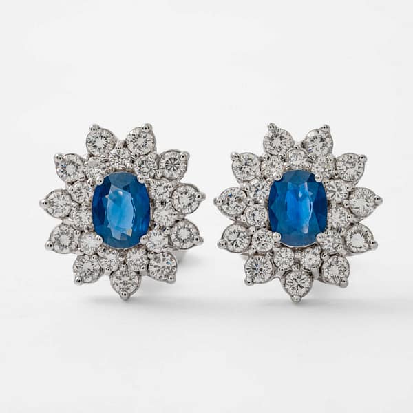 carat Sapphire Diamond Cluster Earrings (White Gold
