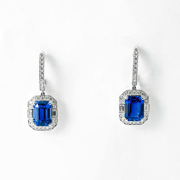 Carat Total Weight Emerald Cut Blue Sapphire Diamond Drop