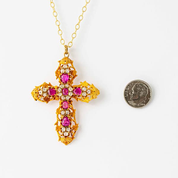 18k Gold Necklace Roberto Coin Cross Necklace With Ruby Ruby Coin