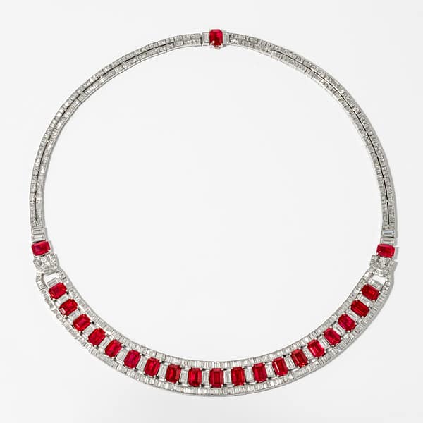 Total Carat Weight Emerald Cut Ruby Diamond Oscar Heyman