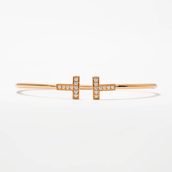 Tiffany & Co 18 Karat T Diamond Wire Cuff Bracelet (Rose